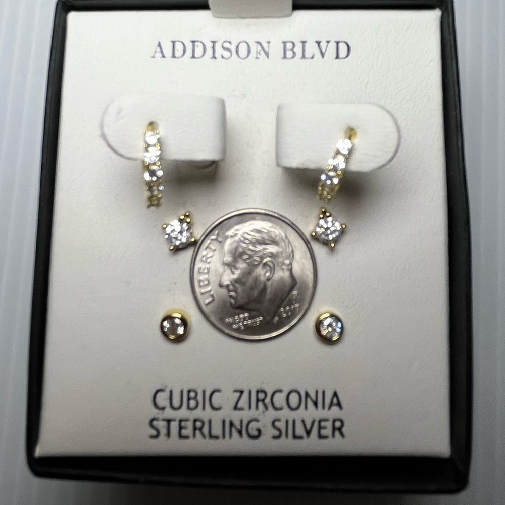 STERLING SILVER & CUBIC ZIRCONIA Set of Hoop and Stud Earrings by Addison Blvd